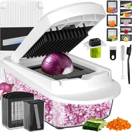 Picador de verduras todo en uno de 8 cuchillas con contenedor, picador de alimentos, picador de cebolla, cortador de verduras para ensalada, accesorios y elementos esenciales para la cocina, 