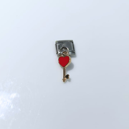 Charm COEUR CLE ROUGE (Argent)