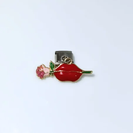 Charm BOUCHE ROUGE ET FLEUR (Argent)