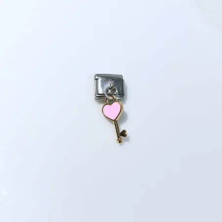 Charm COEUR CLE ROSE (Argent)
