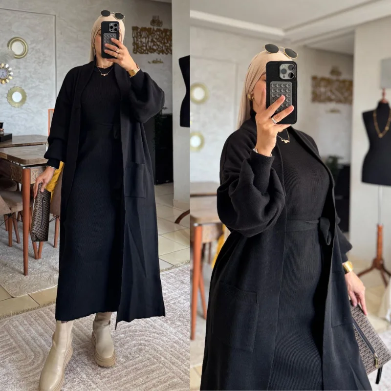 ✨ Ensemble Robe + Kimono – أناقة شتوية بلمسة فخمة
