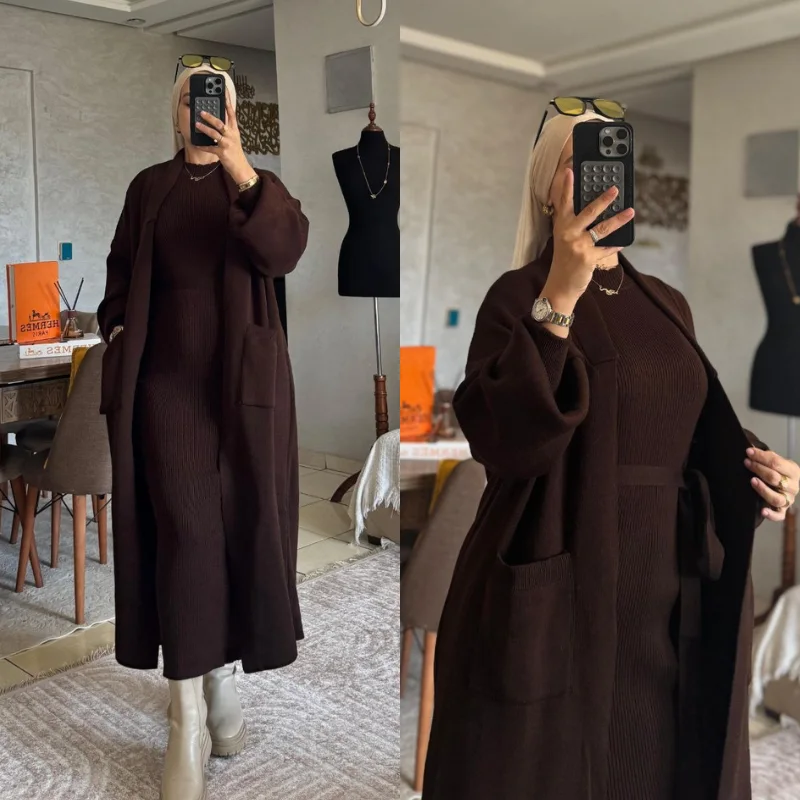 ✨ Ensemble Robe + Kimono – أناقة شتوية بلمسة فخمة