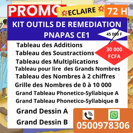 KIT COMPLET D’OUTILS DE REMEDIATION PNAPAS CE1 – PROMOTION ECLAIRE 72 H  (Support BACHE - Bonne impression - Grande lisibilité)