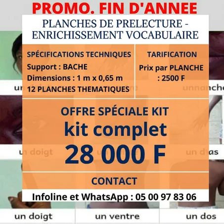 ✨ PROMO. FIN D’ANNEE –  Pack planches (12) d’enrichissement vocabulaire support bâche  CP1 et CP2 = 28 000 F au lieu de 30000F✨