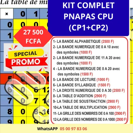🎁 KIT COMPLET PNAPAS CPU (CP1 + CP2) – 12 OUTILS PEDAGOGIQUES INDISPENSABLES (Support BACHE - Bonne impression - Grande lisibilité)