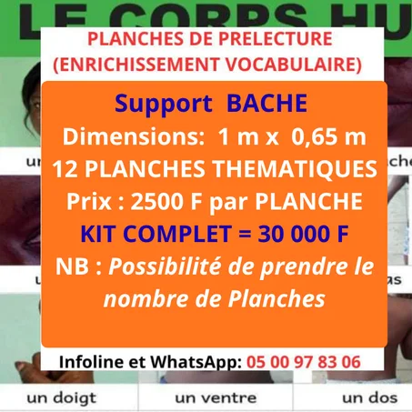 B' 🌟🌈 LES PLANCHES D’ENRICHISSEMENT DU VOCABULAIRE ( SUPPORT BACHE)🌈🌟 Prix  KIT 30 000 F (2500 f/01 Planche support bâche )  NB Possibilité d'acheter en détail