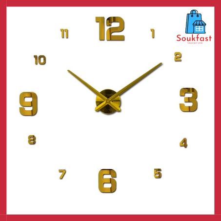 ساعة حائطية ثلاثية الأبعاد كبيرة الحجم لون ذهبي DIY CLOCK 3D BLACK JAD 9 GOLD