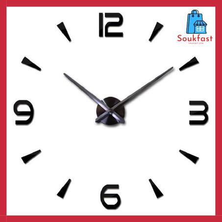 ساعة حائطية ثلاثية الأبعاد كبيرة الحجم لون الأسود  DIY CLOCK 3D BLACK JAD 2