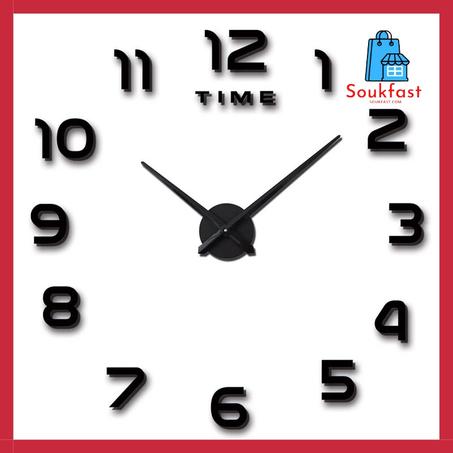 ساعة حائطية ثلاثية الأبعاد كبيرة الحجم لون الأسود  DIY CLOCK 3D BLACK