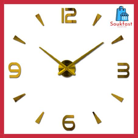 ساعة حائطية ثلاثية الأبعاد كبيرة الحجم لون ذهبي DIY CLOCK 3D BLACK JAD 2 GOLD