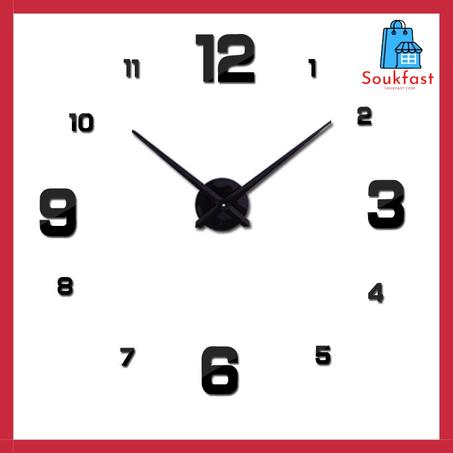ساعة حائطية ثلاثية الأبعاد كبيرة الحجم لون أسود DIY CLOCK 3D BLACK JAD 9 BLACK