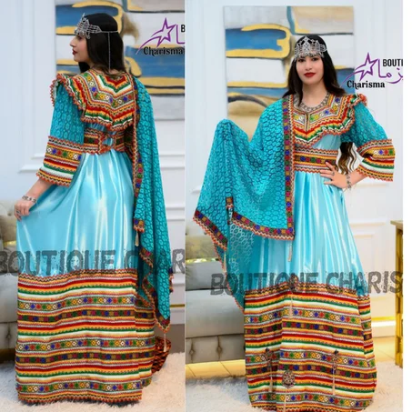 Robe kabyle moderne avec châle dentelle.1017