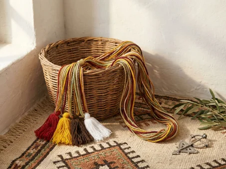.Ceinture traditionnelle dans des tons terre 1,5 mètre.