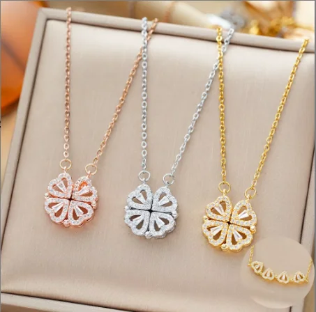 قلادة بتصميم جديد 2026 بقلب صغير من الزركون الكامل وورقة برسيم