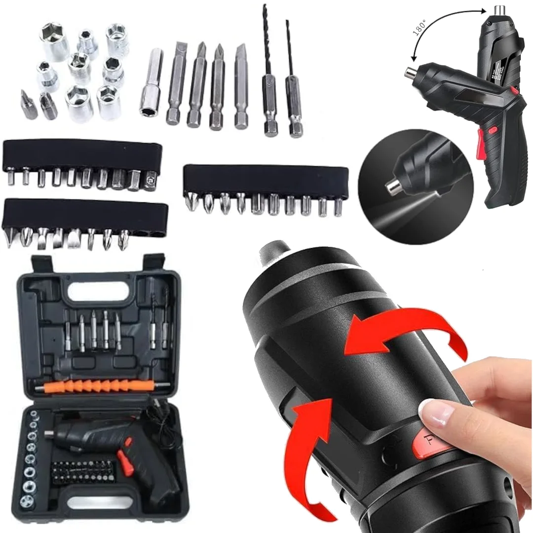 شنطة مفك كهربائي لاسلكي 47 قطعة - مفك براغي كهربائي متعدد الاستخدامات 3.6V مع إضاءة LED