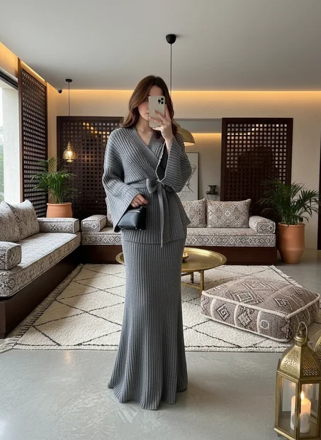 طقم نسائي محبوك أنيق – تصميم عصري بلمسة راقية