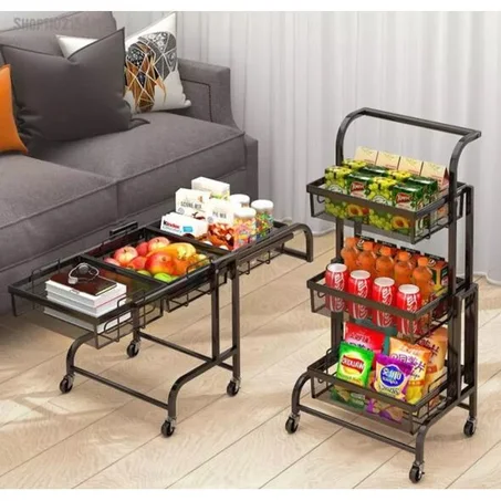 Chariot de Rangement 3 niveaux à Roulettes Pour Cuisine - عربة تخزين للمطبخ، بـ3 طبقات ، قابلة للطي عالية التحمل، وحدة رفوف على العجلات