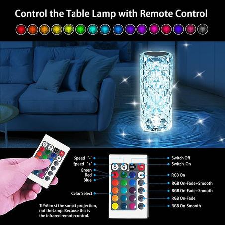 Lampe de Table en cristal 16 couleurs, projecteur tactile LED