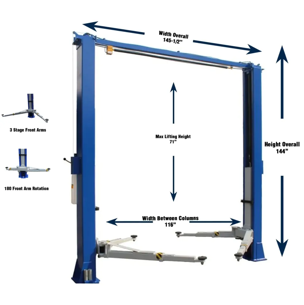 Ideal TP10KAC-DX 10,000 lb. ALI Certified 2-Post Bi-Symmetric Clear Floor Lift
