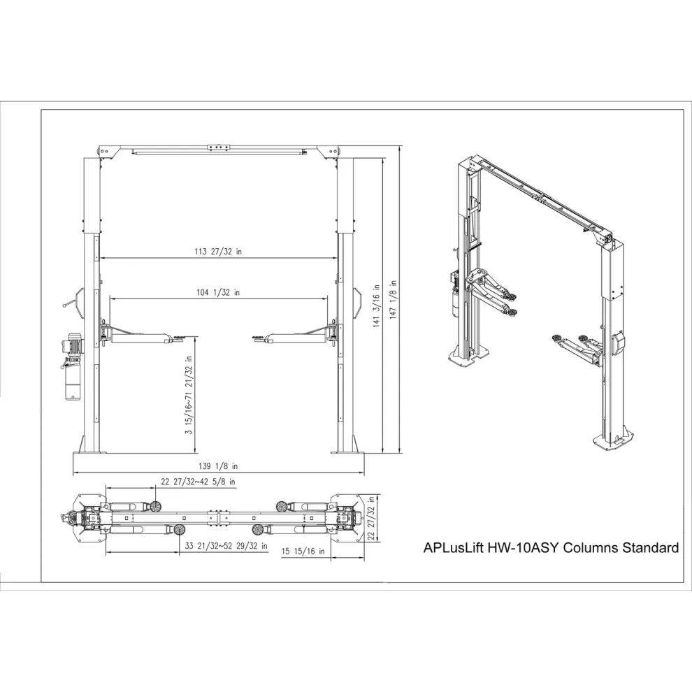 APlusLift 10,000LB 2-Post Overhead Asymmetric Single Release Car Lift with 3 Year Warranty - HW-10ASY
