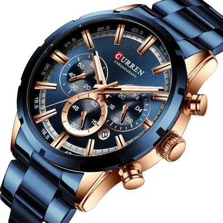 CURREN-montren acier inoxydable,chronographe BLEU , Avec la boite