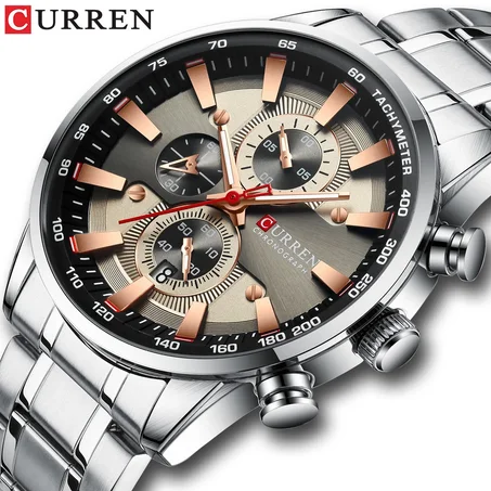 CURREN-montren acier inoxydable,chronographe gris