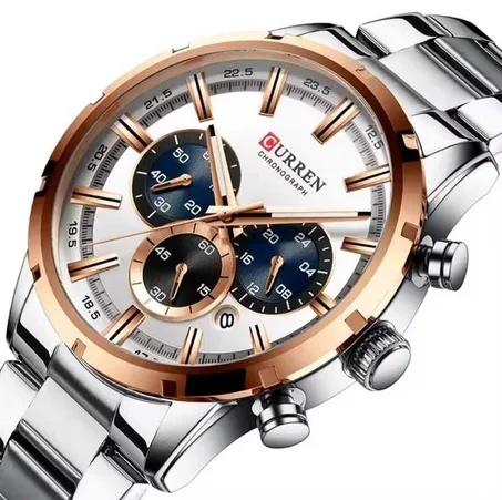 CURREN-montren acier inoxydable,chronographe Gris bronze, Avec la boite