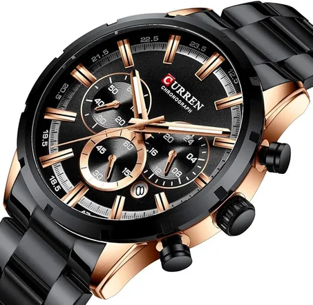 CURREN-montren acier inoxydable,chronographe Noir , Avec la boite