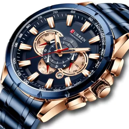 CURREN-montren acier inoxydable,chronographe BLEU