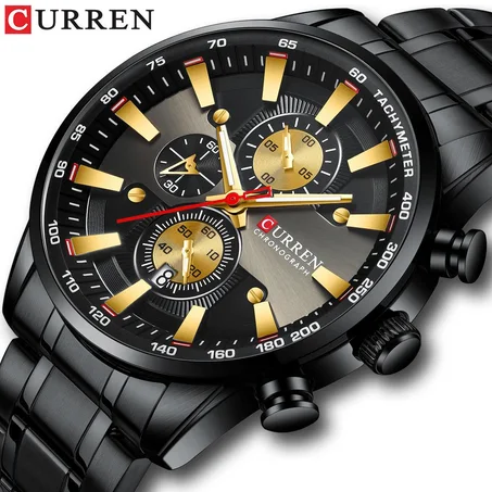 CURREN-montren acier inoxydable,chronographe gris