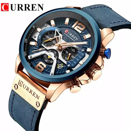 CURREN-montren acier inoxydable,chronographe Bleu