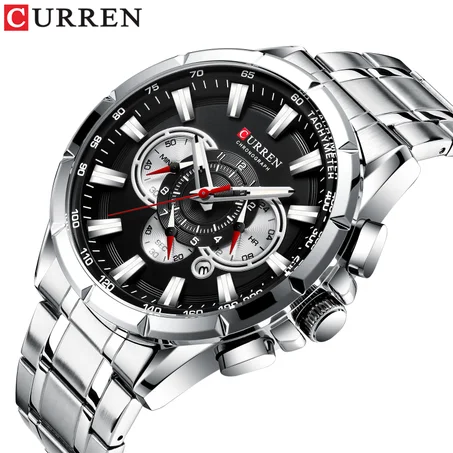 CURREN-montren acier inoxydable,chronographe gris