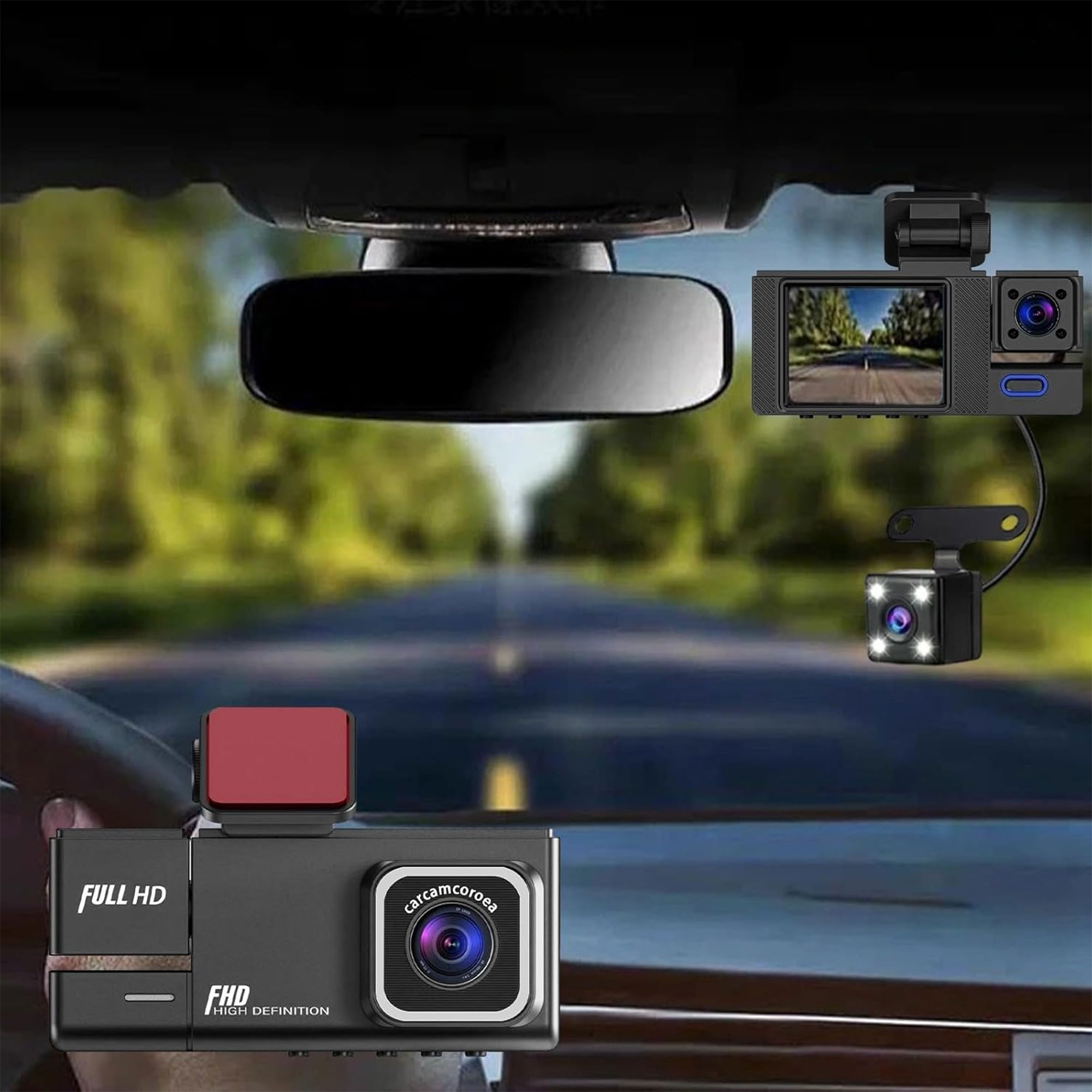 360 Protection Bundle (Dash Cam 3 Wi-Fi Cameras with 1-Year Warranty + USB Laser for Car + Smart Key Button Duplicator Gift)