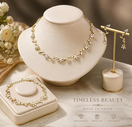 ✨ Parure Florale Dorée Inoxydable ✨