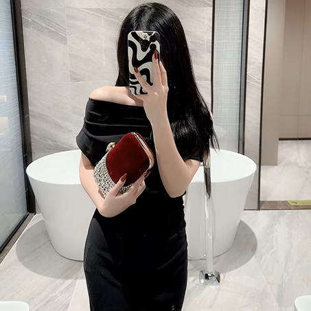 بريق مخلب محفظة المرأة مساء حقيبة يد صغيرة +  ساعة فاخرة للمرأة