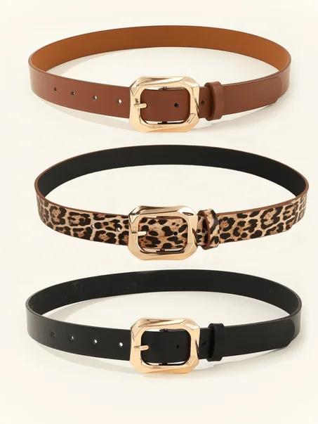 Ceinture Fine Géométrique avec Boucle Carrée Dorée