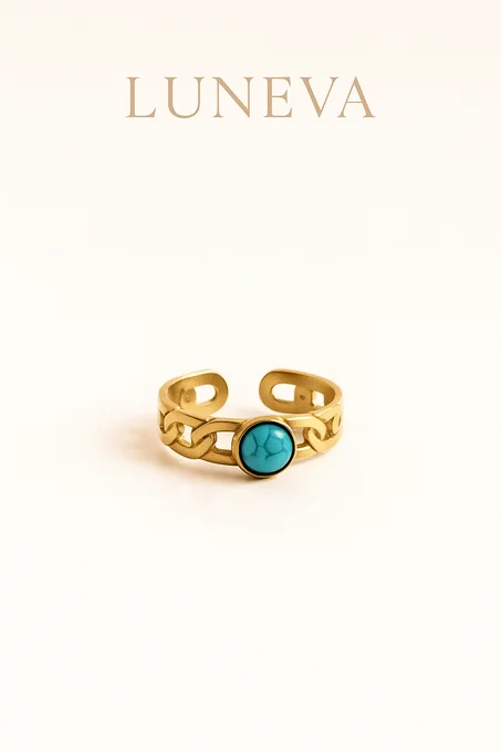 Bague Torsadée Dorée & Pierre Bleue – Acier Inoxydable