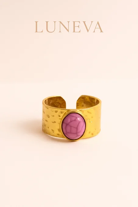 Bague Torsadée Dorée & Pierre Rose – Acier Inoxydable