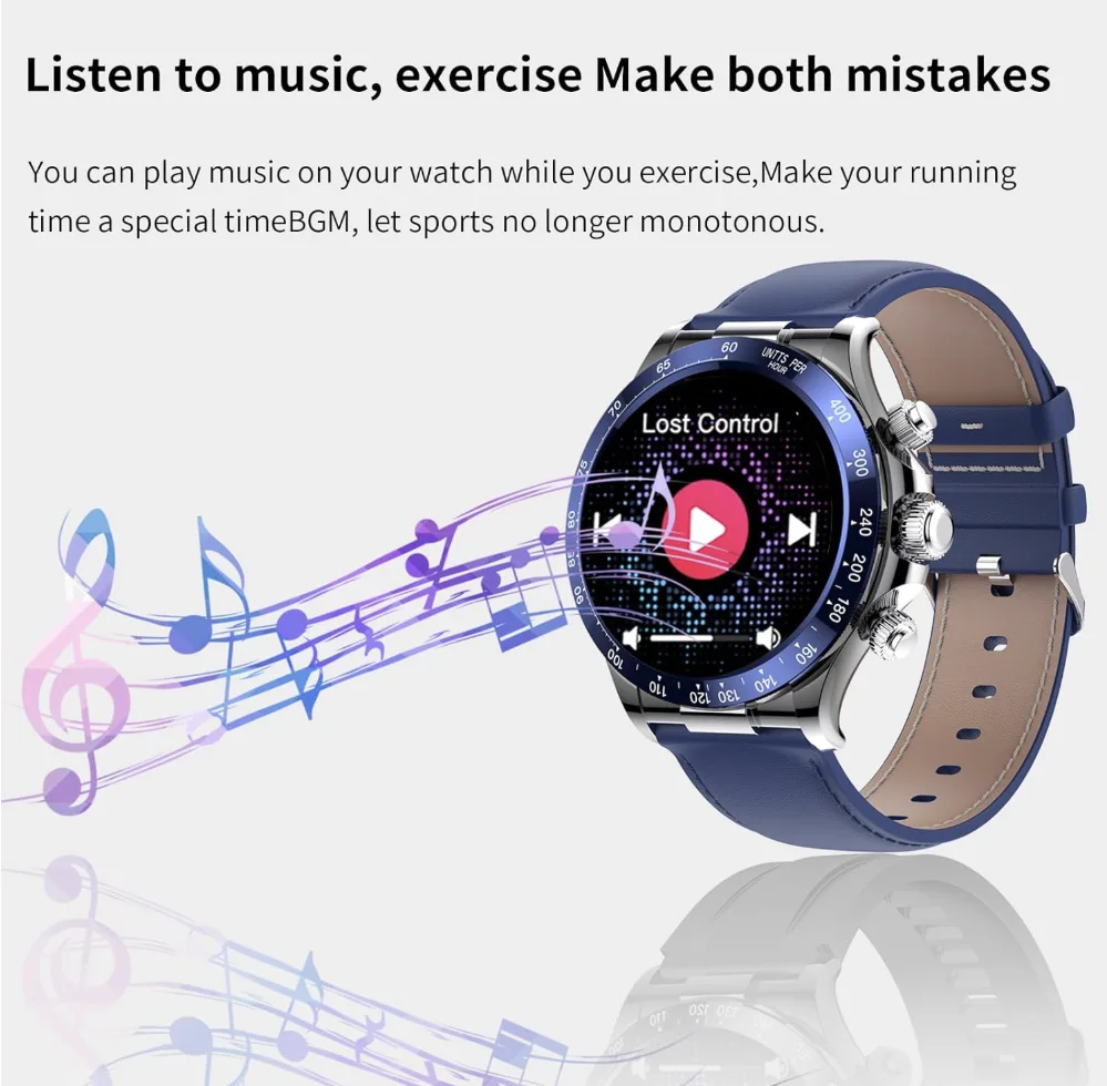 ساعة ذكية للرجال من بوستبو شاشة تعمل باللمس بالكامل مراقبة نشاط معدل ضربات القلب وضغط الدم IP67 السعرات الحرارية النوم عداد الخطوات 1.39 أزرق