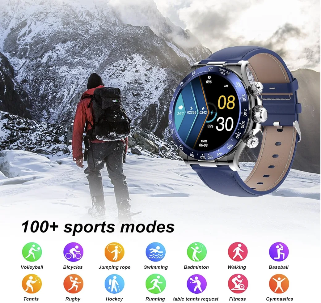 ساعة ذكية للرجال من بوستبو شاشة تعمل باللمس بالكامل مراقبة نشاط معدل ضربات القلب وضغط الدم IP67 السعرات الحرارية النوم عداد الخطوات 1.39 أزرق