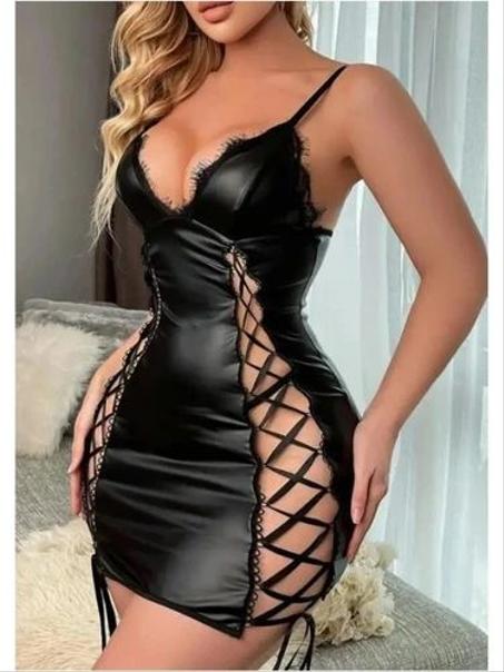 Robe de nuit en Cuire noir