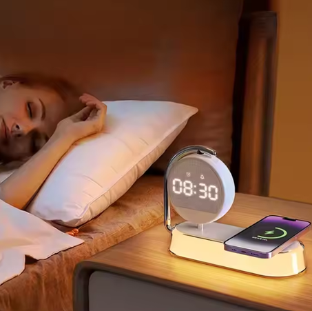 محطة شحن لاسلكية وساعة رقمية