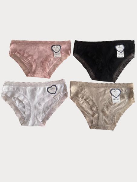 Pack de 4 culottes en COTON et DENTELLE de la marque TRESS