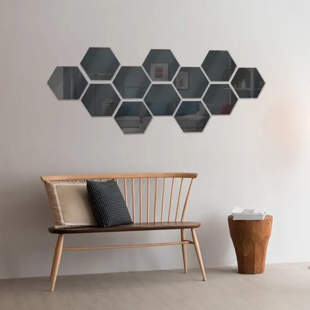 Autocollants Muraux Miroir Hexagonal en Acrylique