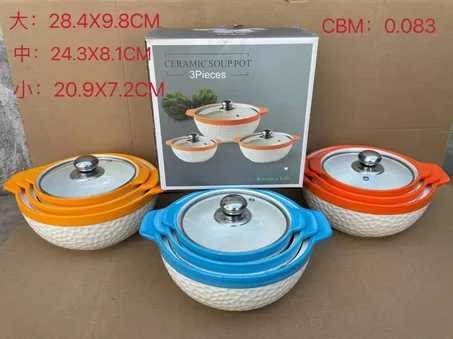Lot De 3  Casseroles  en céramique et couverture vitre