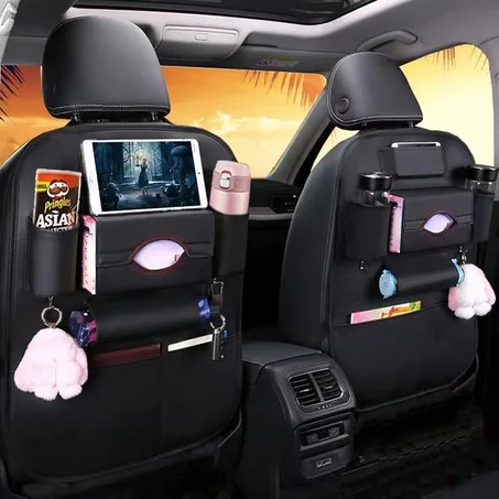 Nouveau Sac Organisateur de Rangement pour Dossier de Siège de Voiture – Universel en Cuir PU, Boîte de Rangement Multifonction avec Protection Anti-Coups de Pied pour Enfants