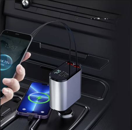 شاحن سيارة 4 في 1 قابل للسحب