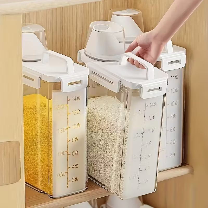 contenedor de almacenamiento de alimentos con    ; es a prueba de fugas y humedad, ideal para organizar  ,    ,   y arroz en la cocina;   en material pe   Detalles del producto 1