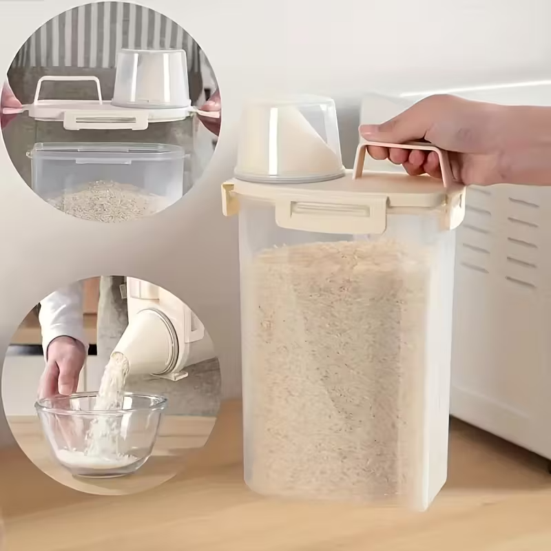 contenedor de almacenamiento de alimentos con    ; es a prueba de fugas y humedad, ideal para organizar  ,    ,   y arroz en la cocina;   en material pe   Detalles del producto 0