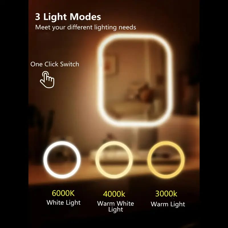 Espejo de Maquillaje LED con Luces, Espejo de Tocadizo con 3 Modos de Iluminación,